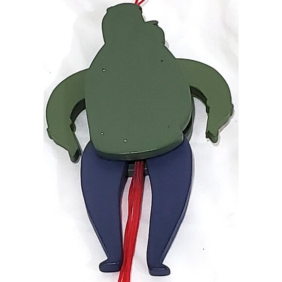 FARMER COWBOY SANTA wood pull string Christmas Ornament green plaid shirt jeans - Picture 6 of 9